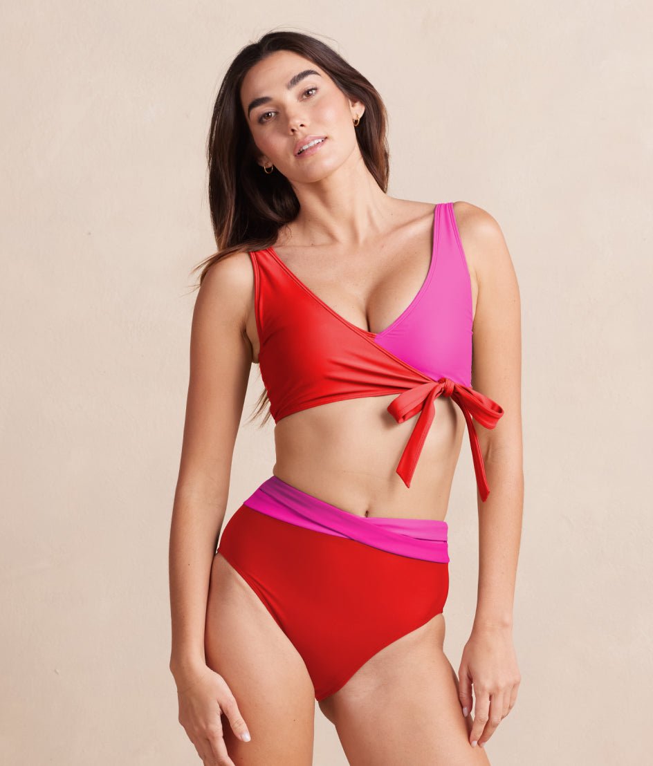 The Wrap High Leg High Rise Bikini Bottom - Lava & Hibiscus - Image 3
